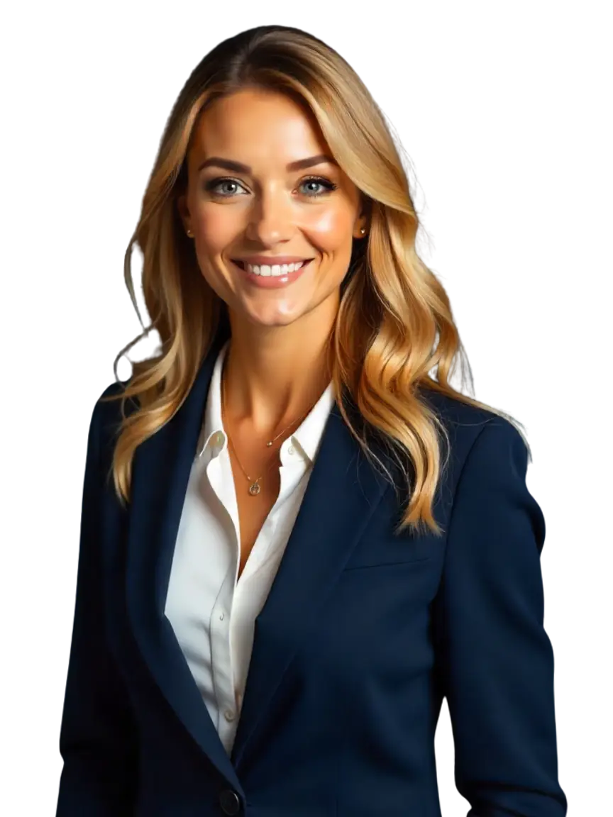 Mujer empoderada y entusiasmada que quiere salir de su estancamiento y por eso está con mucho entusiasmo para empezar un proceso psicológico y de libertad financiera..